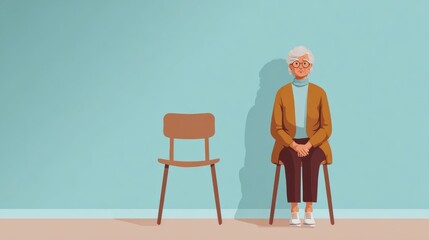 Fototapeta premium dementia, rates, aging, alzheimer, cognitive, woman, confused, expression, alone, sunlit, room, empty, chair, memory, loss, soft, warm, elderly, senior, sadness, isolation, loneliness, mental, health,