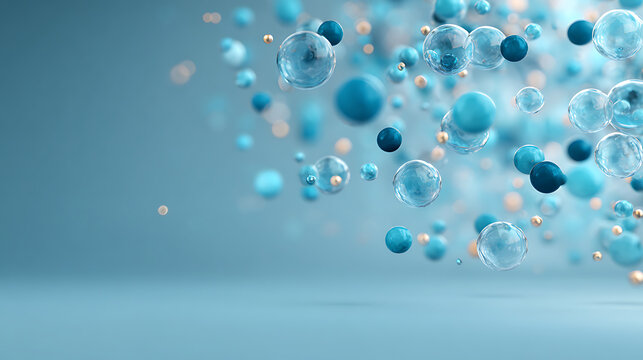 GClose-up of blue exosome particles inside transparent spheres. 3D illustration of exosomes in biotechnology. Scientific visualization related to cosmetology and trichology.enerated image 87616433 1
