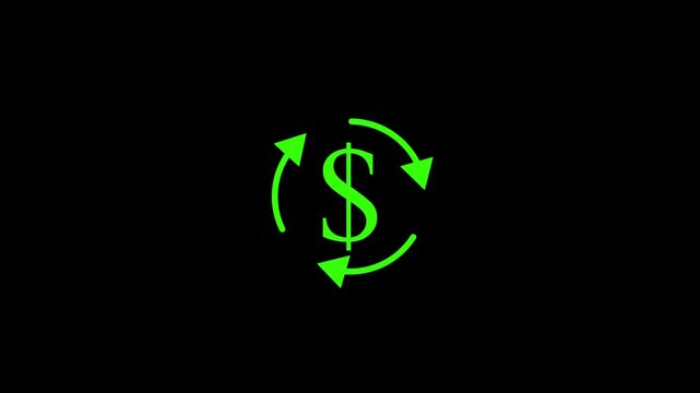 Glowing neon line Dollar money icon silhouette style, black Background, Animation Motion Graphic Video. Dollar sign icon animation video design.