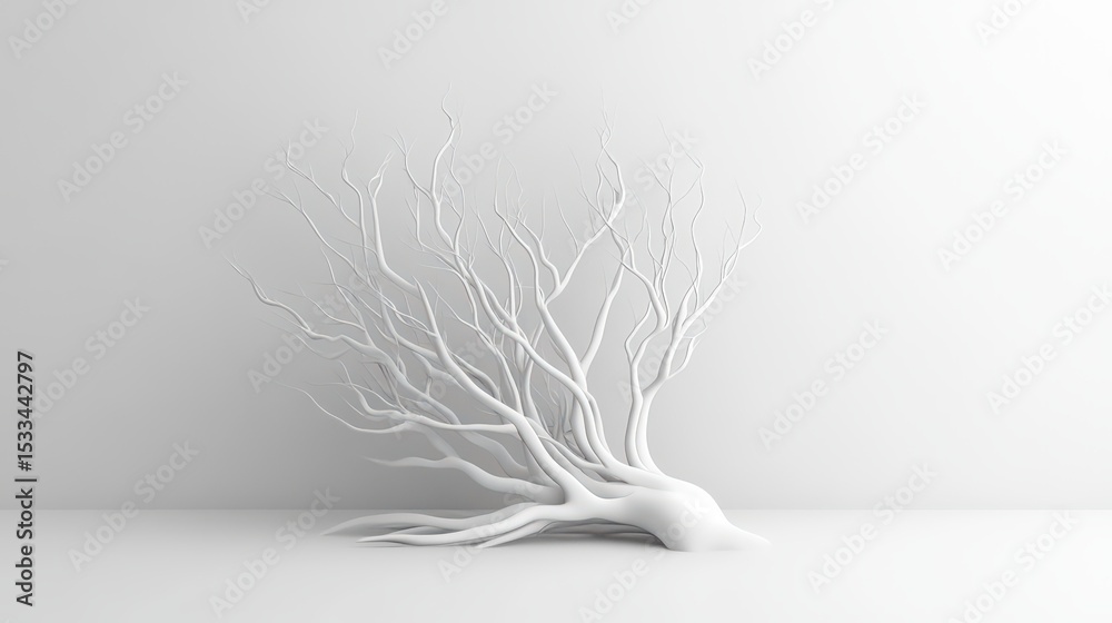Poster minimalist all white tree with branches extending upwards in simple setting