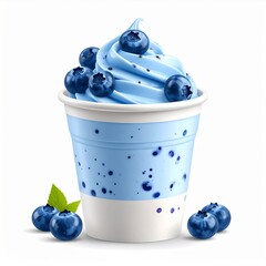 Blue Frozen Yogurt with Blueberries in a Cup