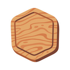Wooden Hexagonal Plaque with Natural Grain Pattern on White Background for Design and Decoration