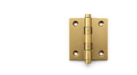 Golden brass hinge on white background