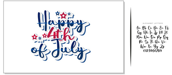 Handwritten Happy 4th of July Typography Design with Stars Decoration - Festive Script Font Illustration