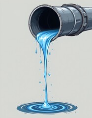 an abstract illustration of a metallic pipe with water dripping, in a simple flat style.