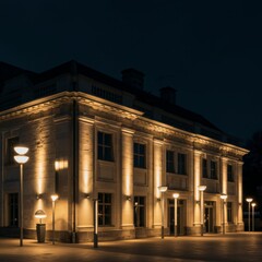 Naklejka premium Grand Stone Building Illuminated at Night