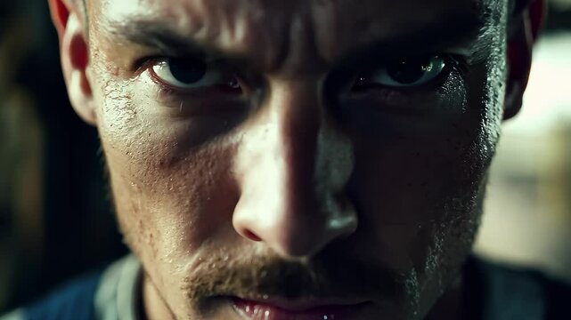 Close-up of Determined Man Working in Industrial Setting