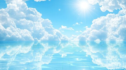 Sky and Clouds Reflecting on Water Surface on a Sunny Day