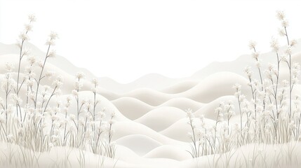 Peaceful Snowy Mountains With Bush Illustration Calm Winter Landscape Background