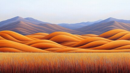 Golden Wheat Field with Mountain Range Background in Digital Art