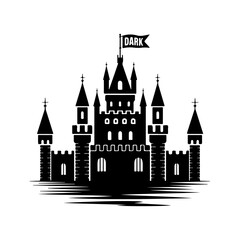 Dark Silhouette Castle with Flag
