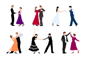 Silhouette illustration set of men and women dancing ballroom