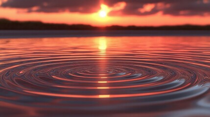 Orange Sunset Water Ripples Reflection on Lake Nature Backdrop
