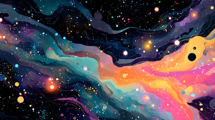 Universe with shining psychedelic colored stars