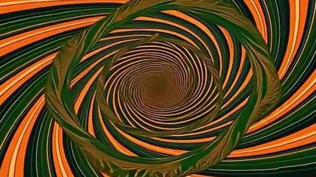 psychedelic vector background, hypnotic swirl animation, moss green vector, orange curved lines, retro vector pattern, seamless motion loop, 4K vector background, ultra HD vector design, trippy 