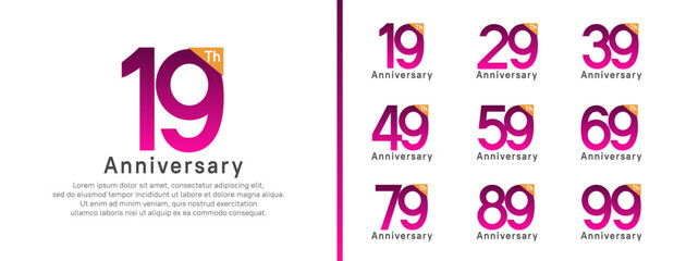 set of anniversary logo style. vector design purple color for celebration