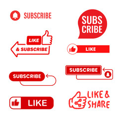 Channel and Social Media Icon Set – Like, Comment, Share, and Subscribe Button Vector Pack