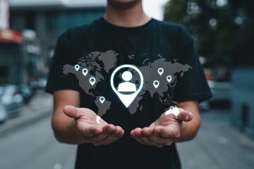 Personified global map in a person's hands.