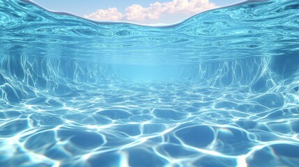 Crystal Clear Ocean Water Surface with Refraction and Light