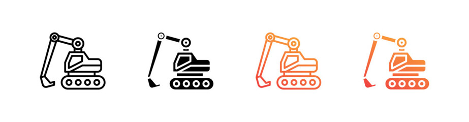 Backhoe Multiple Style Icon Set Vector 