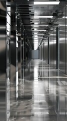 Naklejka premium Futuristic Metal Corridor - Sci-Fi Architecture