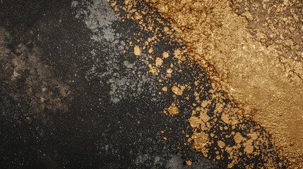 Luxurious Gold and Black Powder Texture with Shimmering Particles, Elegant Metallic Surface with Glowing Effect and Artistic Contrast