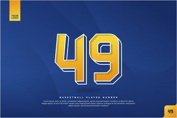 Bold Number 49 in Yellow Gradient with White Outline on Blue Background for Basketball Jersey Design