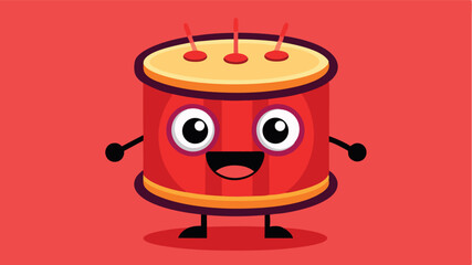 Cute cartoon drum character with smiling face and vibrant red color