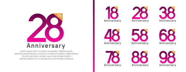 set of anniversary logo style. vector design purple color for celebration