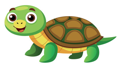 Obraz premium Happy cartoon turtle walking on bright background with cheerful expression