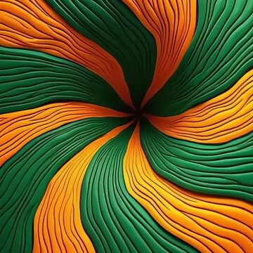 psychedelic vector background, hypnotic swirl animation, moss green vector, orange curved lines, retro vector pattern, seamless motion loop, 4K vector background, ultra HD vector design, trippy 