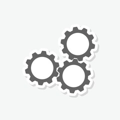 Gears simple icon sticker isolated on gray background