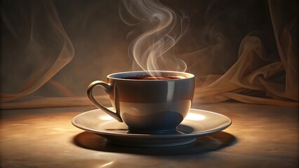 Obraz premium Steaming cup of coffee on elegant saucer