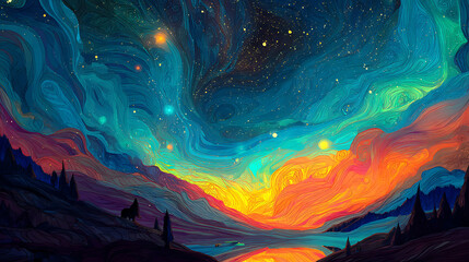 Universe with psychedelic and beautiful stars