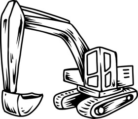 Cartoon excavator with long digging arm and track base