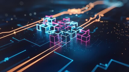 Interconnected Glowing Cubes: A Symbolic Representation of Futuristic Technology