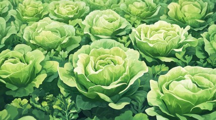 Fototapeta premium A bunch of green lettuce is shown in a field