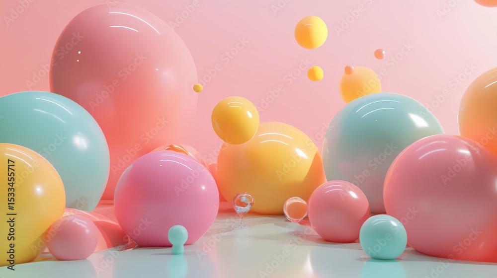 Poster pastel sphere composition: an abstract display of soft colors and round forms