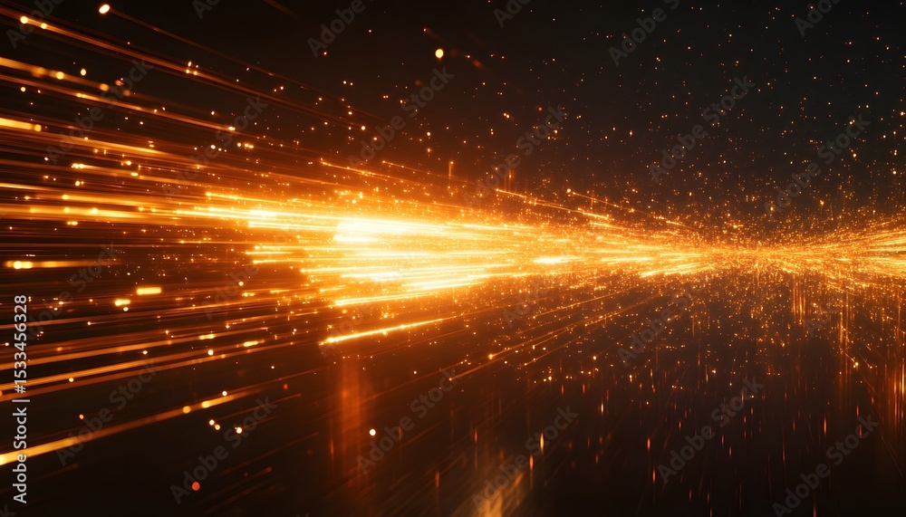 Wall mural abstract display of vibrant light streaks and particles.