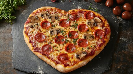 A pizza with pepperoni and mushrooms on it is cut in half