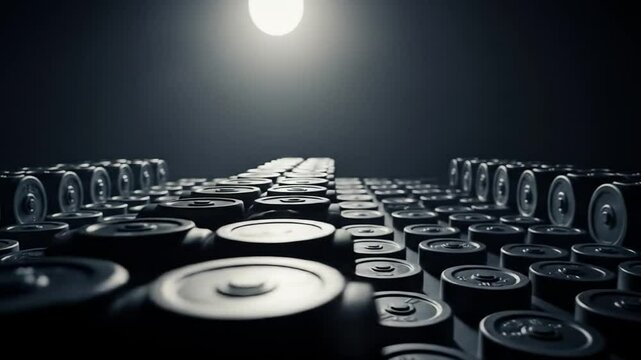 Rows of Black Weight Plates in Dark Gym