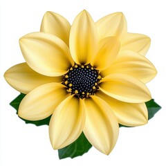 Obraz premium Detailed Yellow Dahlia Bloom with Dark Blue Center Isolated on White Background