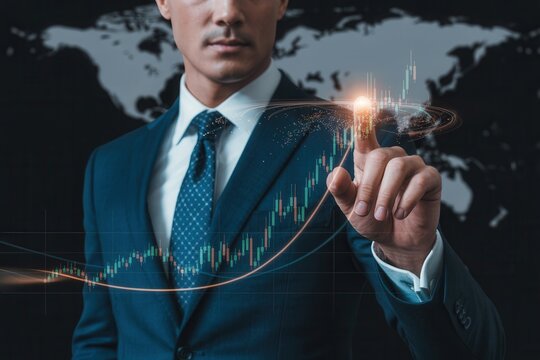 Businessman interacting with a digital financial chart.