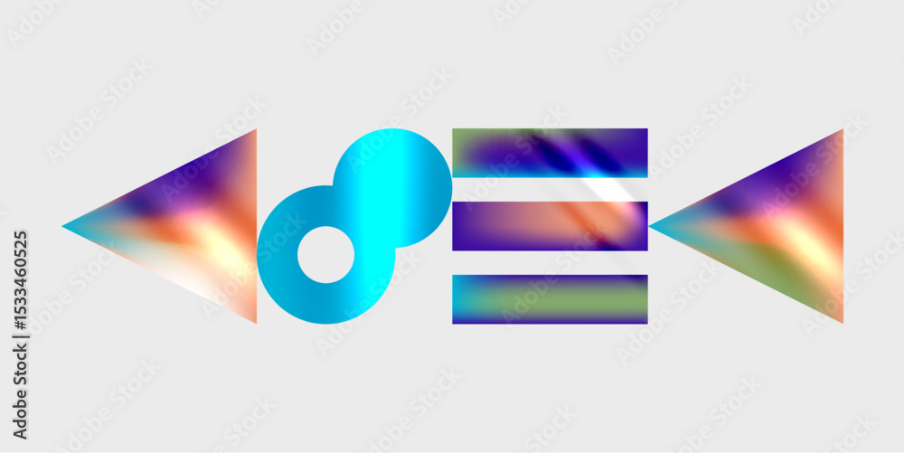 Aufkleber Abstract graphic design featuring colorful shapes. Arrows flank central loop, lines. Vivid gradients create dynamic visual impact.