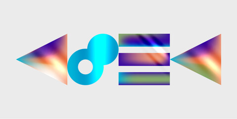 Abstract graphic design featuring colorful shapes. Arrows flank central loop, lines. Vivid gradients create dynamic visual impact.