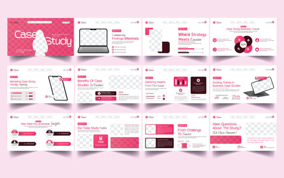 Minimal And Classic Case Study Booklet, Case Study Template | Business Case Study Booklet Layout with blue elements | Double Side Flyer Template, Case Study Website Landing Page Template