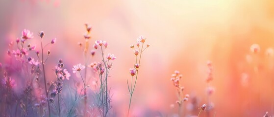 Ethereal Wildflowers Blooming in Soft Foggy Summer Light