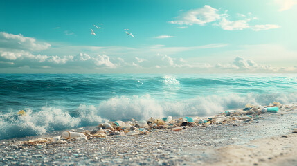 Garbage on the beach 3D soft pop style