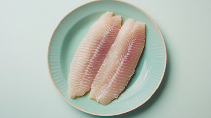 Pale fish meal on plate 3D soft pop style