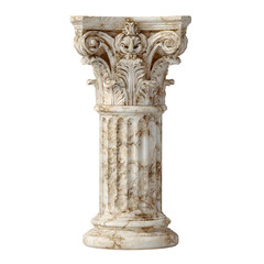 Detailed render of an elegant corinthian column with intricate carvings and marble texture isolated on white transparent background PNG cutout
